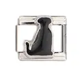 Close-up of square stainless steel Italian charm with a black enamel puppy silhouette - Silver Dog Silhouette (18)