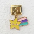 Detailed view of Italian style gold charm with smiling star and colorful rainbow enamel - Rainbow Smiling Star Style (13)