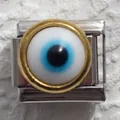 Italian modular evil eye charm link in stainless steel and gold finish for DIY bracelets - Narrow Gold Edge Blue Evil Eye (3)
