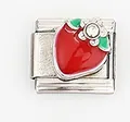 Charm italien fraise avec émail rouge et cristal pour bracelet modulaire italien - Style Fraise avec Strass (0016-5)