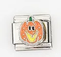 Maillon de bracelet italien avec motif citrouille souriante en émail coloré - Style Citrouille Souriante (0016-8)