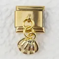 Italian style gold charm link with a hollow shell pendant and pearl for DIY bracelets - Shell Pearl Style (5)