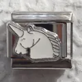 Italian charm link in 304 stainless steel with white enamel unicorn design - White Unicorn Pattern (2)