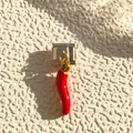 Gros plan détaillé du pendentif piment rouge sur un bracelet modulaire italien - Base Argentée Style Piment Rouge