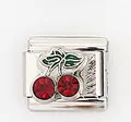 Maillon de bracelet italien en acier inoxydable avec motif cerises en cristal - Style Cerise avec Strass (0016-13)