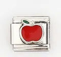 Maillon de charme italien avec pomme rouge émaillée sur socle en acier argenté - Style Pomme Rouge (0016-14)