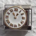 Italian modular charm in stainless steel featuring a vintage white clock face with gold numerals - White Vintage Roman Clock (6)