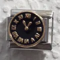 Italian style 304 stainless steel charm with vintage gold Roman numeral clock face - Black Vintage Roman Clock (7)