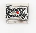 Italian charm link in stainless steel with Forever Family text and red heart - Forever Family With Heart (0018-7)