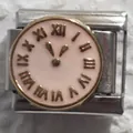 Italian charm link featuring a pink enamel clock face and golden Roman numerals - Pink Vintage Roman Clock (8)