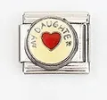 Italian charm bracelet link in stainless steel with MY DAUGHTER red heart engraving - My Daughter With Heart (0018-9)