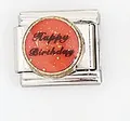 Italian charm link with Happy Birthday lettering and orange glitter finish - Happy Birthday Letters (0018-12)