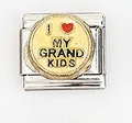 Stainless steel Italian charm link with golden I love my grand kids engraving - I Love My Grand Kids With Heart (0018-13)