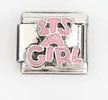 Italian charm bracelet link with pink IT'S A GIRL lettering in stainless steel - It's A Girl Letters (0018-15)