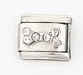 Italian charm bracelet link with silver dog bone design and clear rhinestones - Rhinestone Bone Style (0015-1)