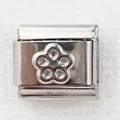 Italian charm link 9mm stainless steel bracelet component with engraved flower motif - Five-petal Flower (2)