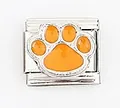 Italian charm link with orange enamel paw print on silver stainless steel - Orange Paw Print Style (0015-3)