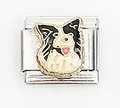 Italian style stainless steel modular charm link featuring a Border Collie enamel design - Border Collie Style (0015-4)