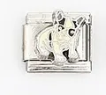 Italienisches Edelstahl-Charm mit schwarz-weißem Emaille-Design einer französischen Bulldogge - Französische Bulldogge Stil (0015-5)
