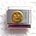 Detail of 9mm stainless steel charm with golden smiley face for Italian modular bracelet - Gold Smiley Face (11)