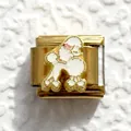 Italian charm link with white poodle and pink bow in gold stainless steel finish - Gold Poodle Style (3)