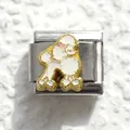 Italian style stainless steel modular charm link with a white poodle design - Silver Poodle Style (4)