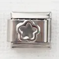 Detail view of 9mm stainless steel Italian charm link with embossed flower design - Five-petal Flower (4)