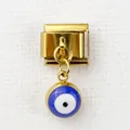 Italienisches Modul-Armbandelement in Gold mit blauem Evil-Eye-Anhänger für Wechselarmbänder - Blau-Weißer Böser Blick Perlenstil (2)
