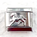 Macro shot of 9mm Italian charm with embossed running horse detail on stainless steel - Running Horse (5)
