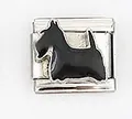 Italienischer Armband-Link mit schwarzer Scottish-Terrier-Silhouette auf Silber - Schottischer Terrier Silhouette Stil (0015-11)