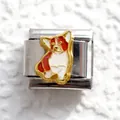 Italian style stainless steel link bracelet featuring a gold-edged enamel corgi charm - Silver Corgi Style (20)