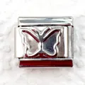 Detailed view of silver stainless steel Italian charm link with embossed butterfly design - Butterfly (8)
