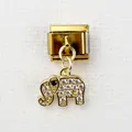 Macro detail of golden Italian charm link with crystal-encrusted elephant pendant charm - Full Zirconia Elephant Style (5)
