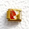 Detail of Italian modular bracelet charm with red enamel bulldog portrait in gold finish - Gold Bulldog Head (11)