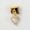 Detailed macro view of a gold-tone link charm with a sparkling pavé heart pendant - Hollow Pave Heart Style (7)