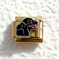 Detailed close-up of a golden Italian charm link featuring a black dog portrait design - Gold Labrador Head (15)