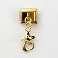 Macro shot of gold-tone Italian charm bracelet link with a diamond-studded cat pendant - Pave Zirconia Cat Style (9)