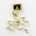 Detailed view of Italian charm link featuring a golden dragonfly with pink teardrop gemstone - Pink Rhinestone Dragonfly (12)