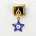 Macro detail of Italian style gold square link with blue star evil eye charm pendant - Blue Star Evil Eye Style (10)