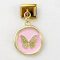 Detail eines rosa Emaille-Schmetterling-Anhängers an einem italienischen Goldmodul - Rosa Emaille Schmetterling Stil (13)
