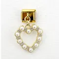Italian charm bracelet heart pendant with pearls and rhinestones in gold finish - Artificial Pearl Rhinestone Heart (17)