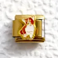 Detail of gold Italian charm link featuring a red and white enamel Corgi dog design - Gold Corgi Style (19)