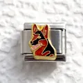 Macro detail of Italian charm bracelet link featuring a German Shepherd enamel design - Silver German Shepherd (10)
