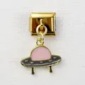 Italienisches UFO-Charm-Glied aus Gold mit schwarzer Emaille und rosa Perle für Modularmbänder - Schwarzes UFO Design (16)