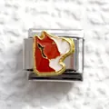Detailed macro view of an Italian modular charm featuring a red and white dog silhouette - Silver Pitbull Head (12)