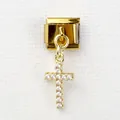 Detail of Italian gold charm link featuring a cross pendant with sparkling zircon stones - Pave Cross Charm Style (13)