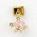 Italian charm link with a golden flower pendant featuring pink petals and a white pearl - Pink Flower with Artificial Pearl (3)