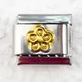 Italian charm link with silver base and gold floral design for modular bracelets - Gold Flower on Silver (14)