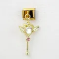Italian charm link with gold angel wings, heart frame and pink gemstone inlay - Angel Scepter Heart (4)