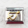 Italian modular charm featuring a golden cupid arrow heart on a stainless steel base - Gold Heart with Arrow (15)
